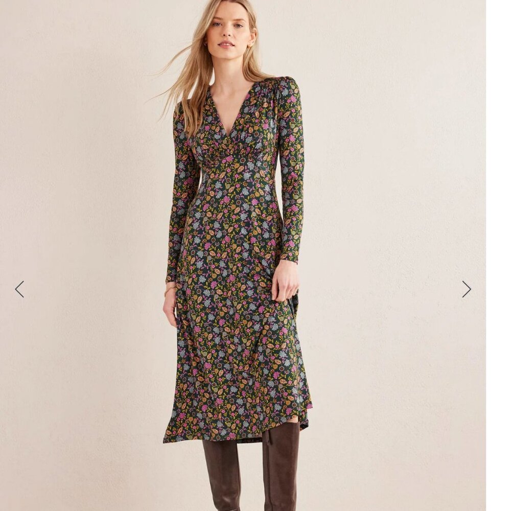 Boden Jersey Midi Tea Dress Chatsworth Green Lotus Petal 4 NWT
